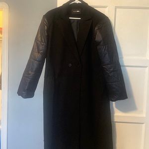 Black trenchcoat with leather sleeves from fashion nova